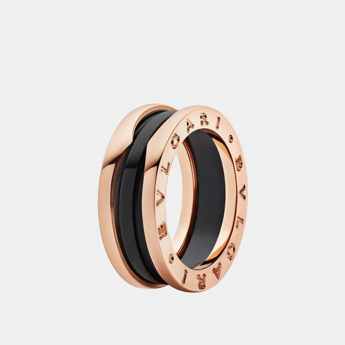 B.zero1 two-band ring with two Rose Gold Loops - Black Ceramic Spiral