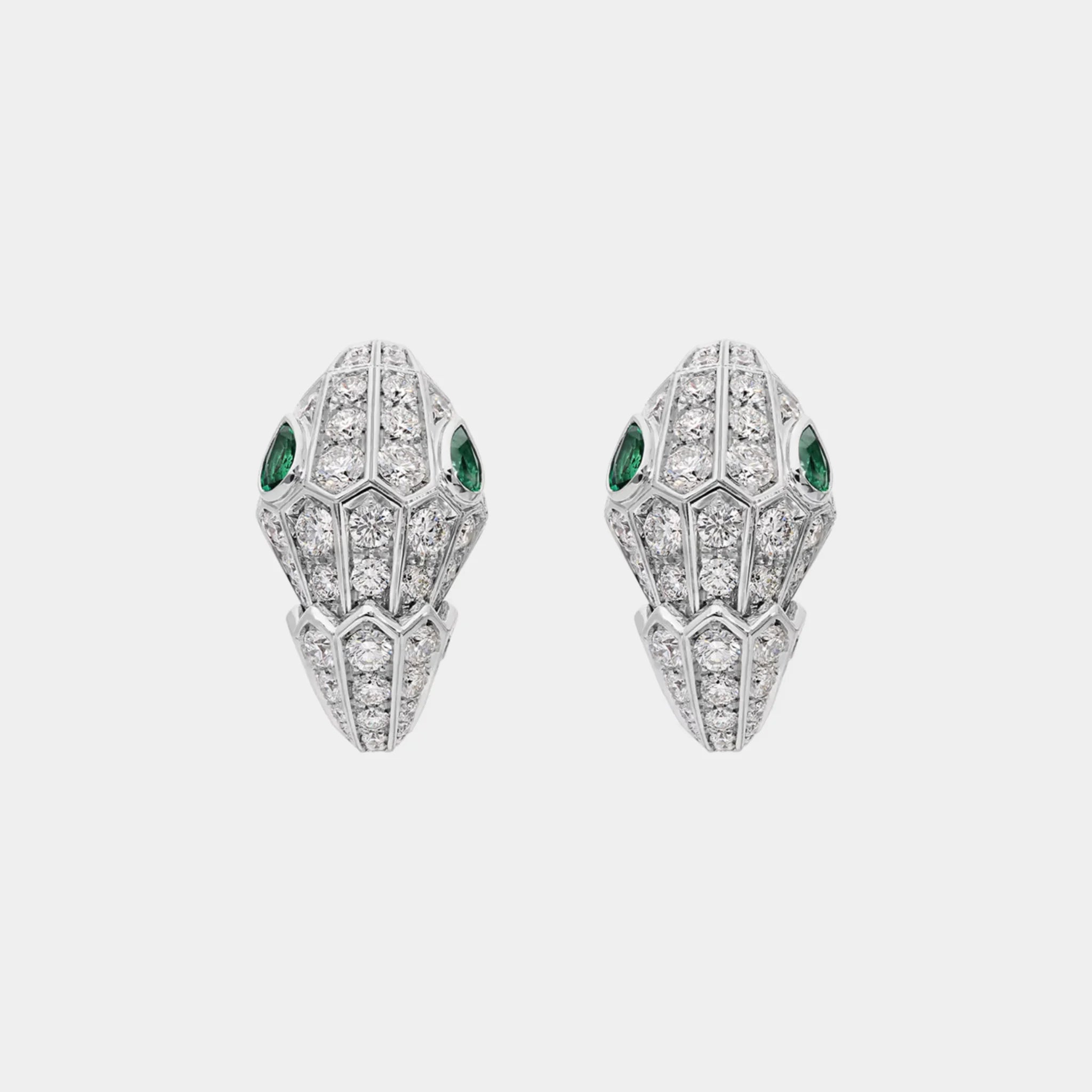 Serpenti Earrings with Emerald Eyes &amp; Full Pave Diamonds