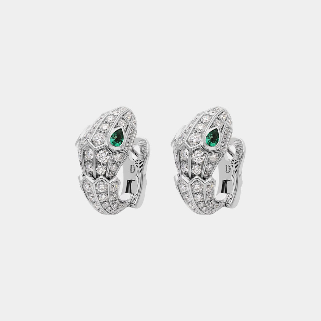 Serpenti Earrings with Emerald Eyes & Full Pave Diamonds
