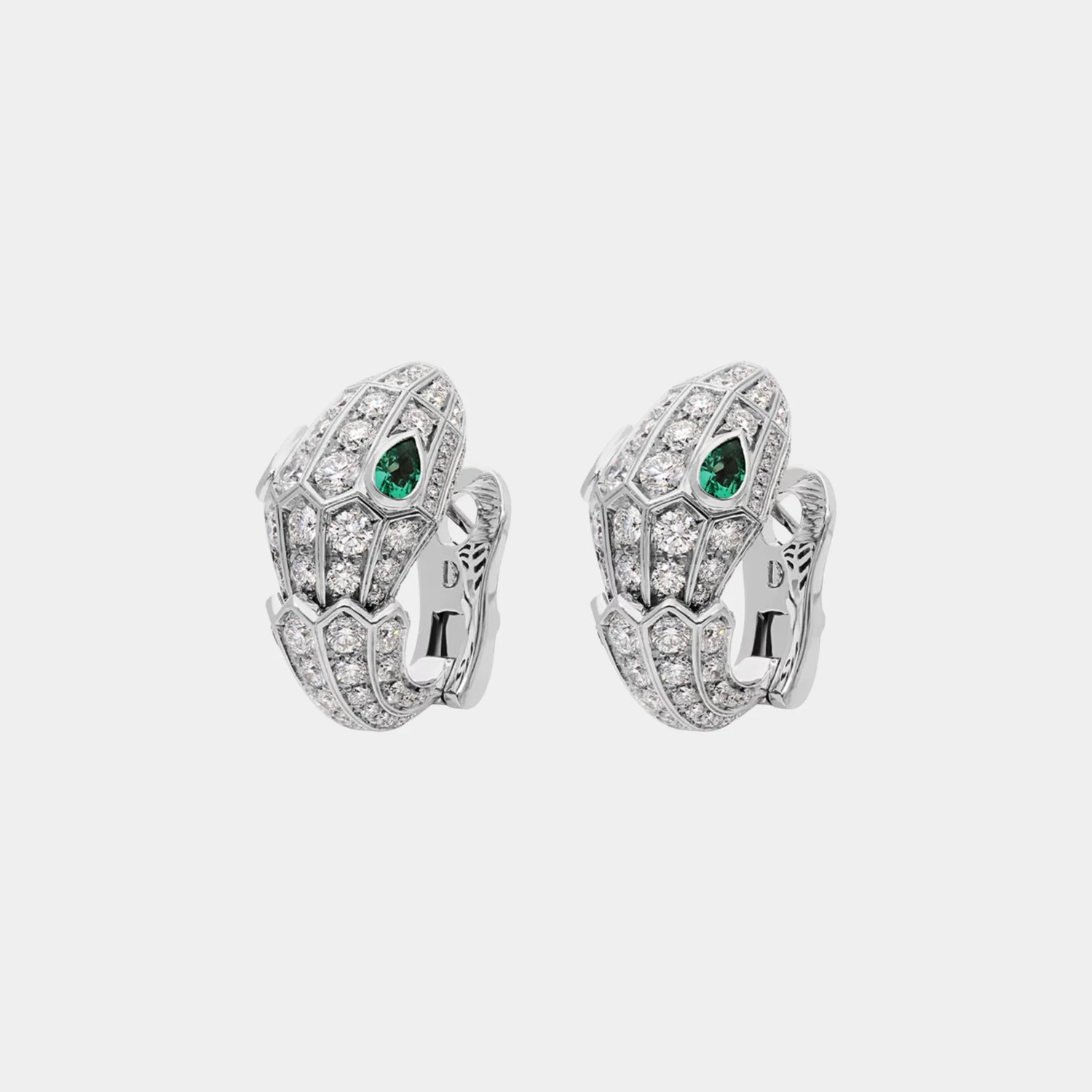 Serpenti Earrings with Emerald Eyes &amp; Full Pave Diamonds
