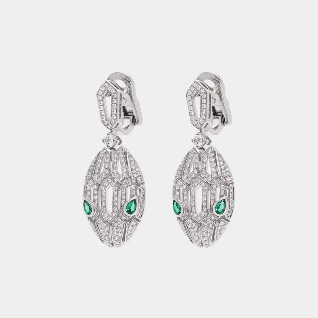 Bvlgari Serpenti Seduttori Earrings with Emerald Eyes & Pave Diamonds, White Gold, Side