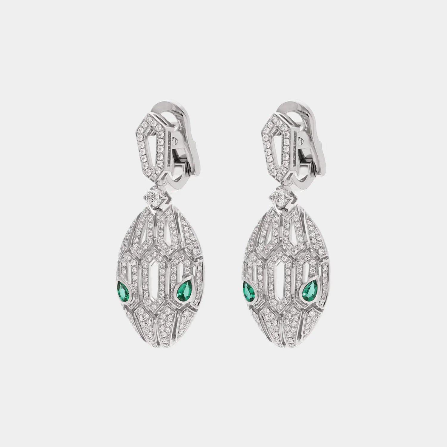 Bvlgari Serpenti Seduttori Earrings with Emerald Eyes &amp; Pave Diamonds, White Gold, Side