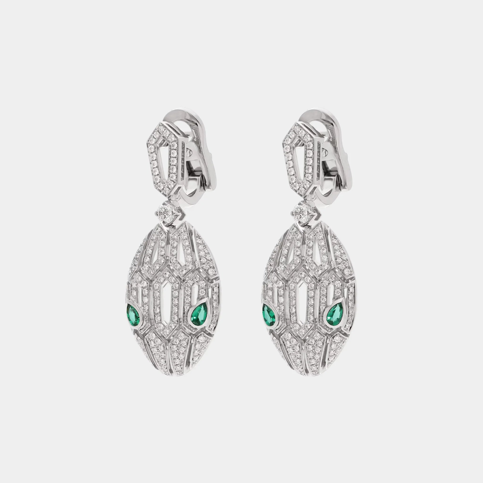 Bvlgari Serpenti Seduttori Earrings with Emerald Eyes &amp; Pave Diamonds, White Gold, Side