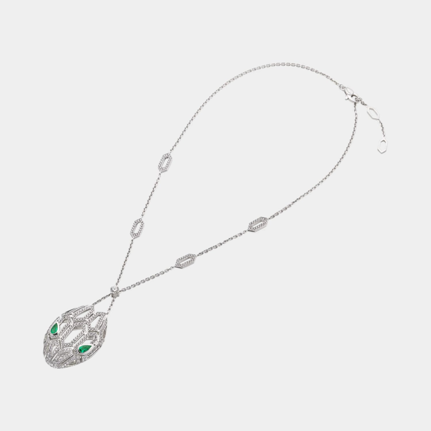 Bvlgari Serpenti Seduttori Pendant Necklace Emerald &amp; Pave Diamonds, White Gold, Top