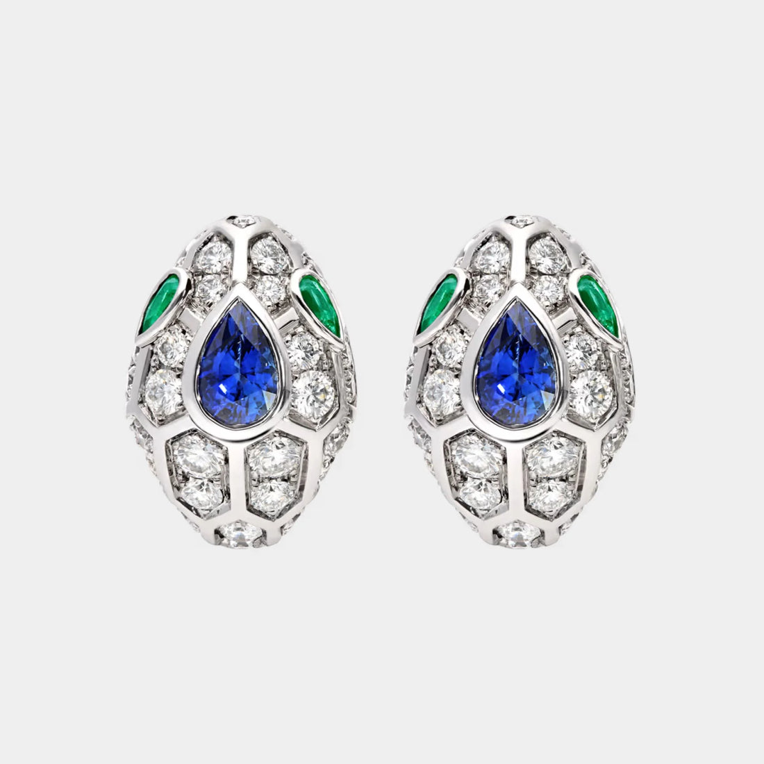 Serpenti Seduttori White Gold Earrings Emerald/Sapphire, Front