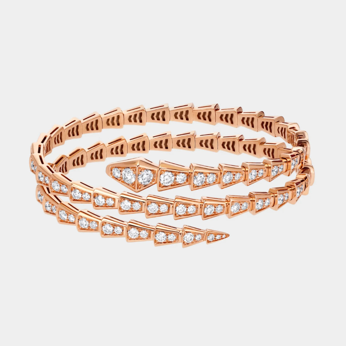 Serpenti Viper Diamond Bracelet 2 Loops, Rose Gold, Front