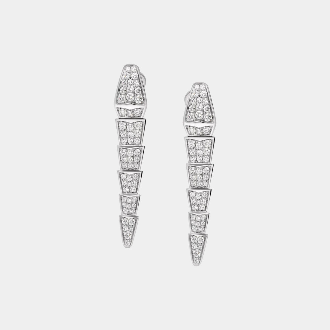 Bvlgari Serpenti Viper Earrings with Full Pave Diamonds, White Gold, Front