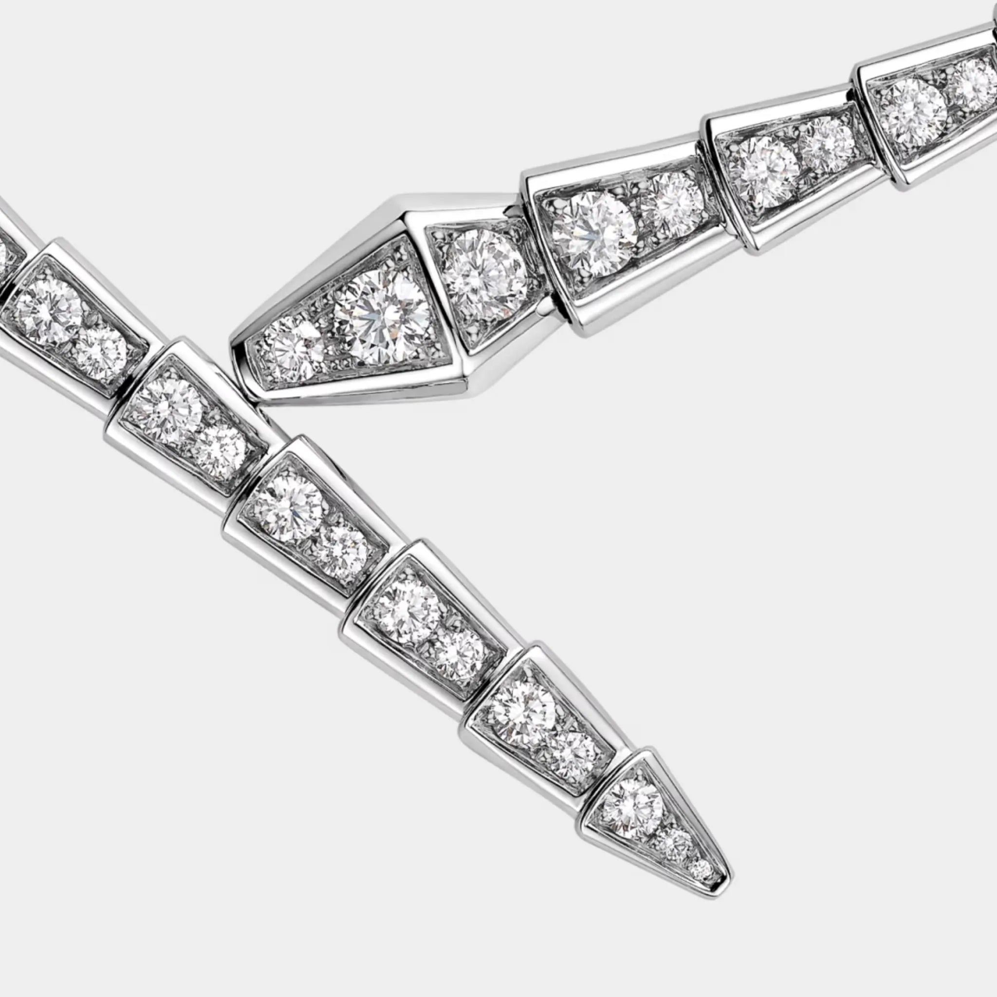 Bvlgari Serpenti Viper Necklace with Full Pave Diamonds, White Gold, Close