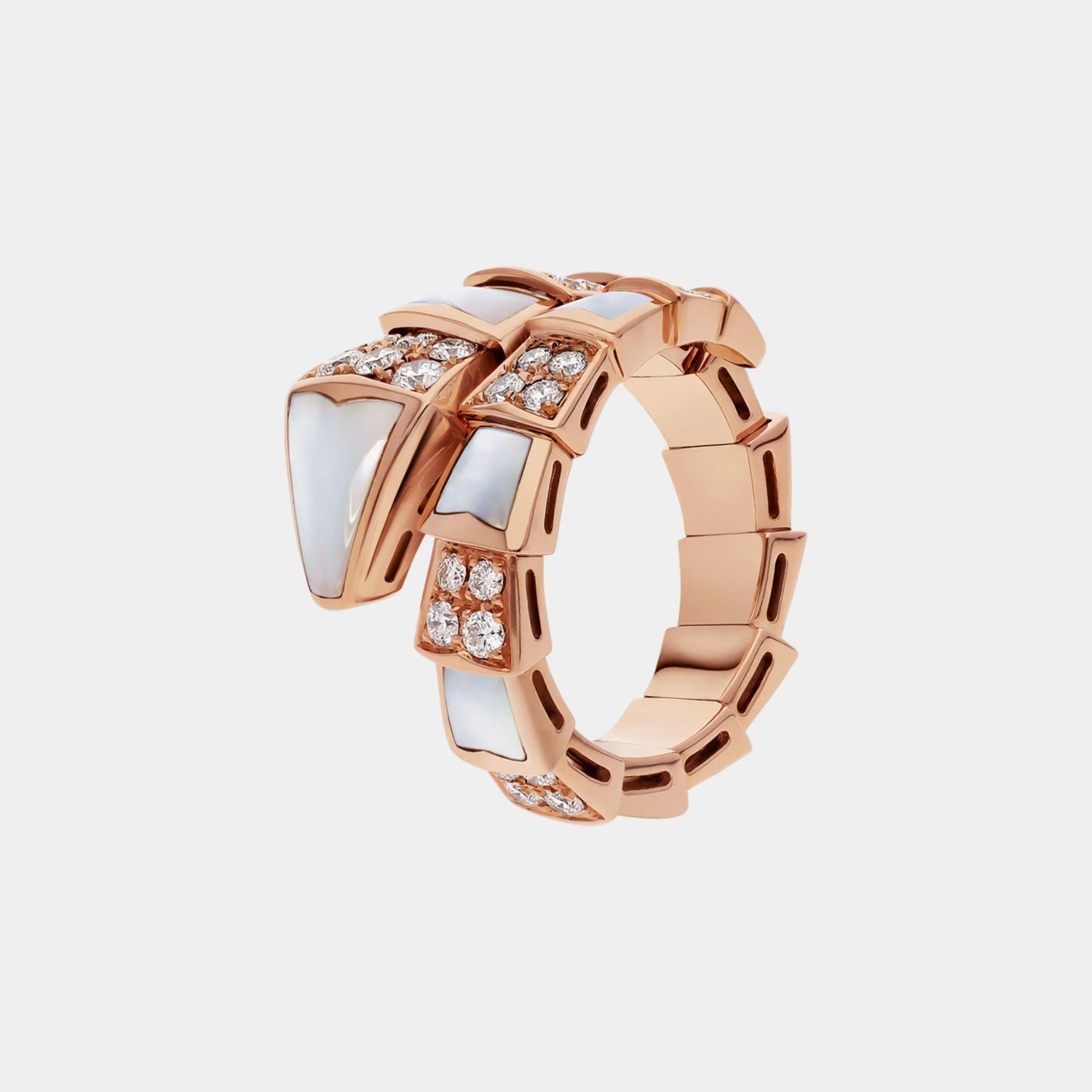 Bvlgari Serpenti Viper One Loop Ring Pave Diamonds &amp; Mother of Pearl, Rose Gold, Side