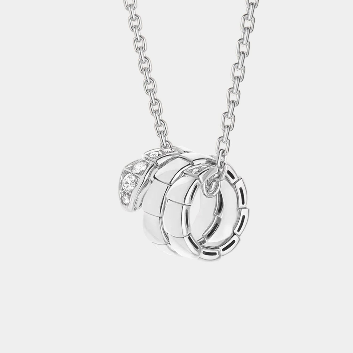 Bvlgari Serpenti Viper Pandant Necklace, White Gold, Front