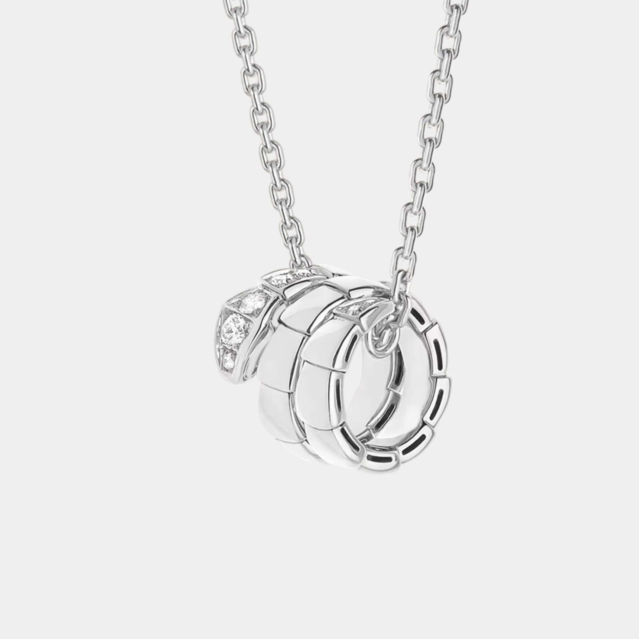 Bvlgari Serpenti Viper Pandant Necklace, White Gold, Front