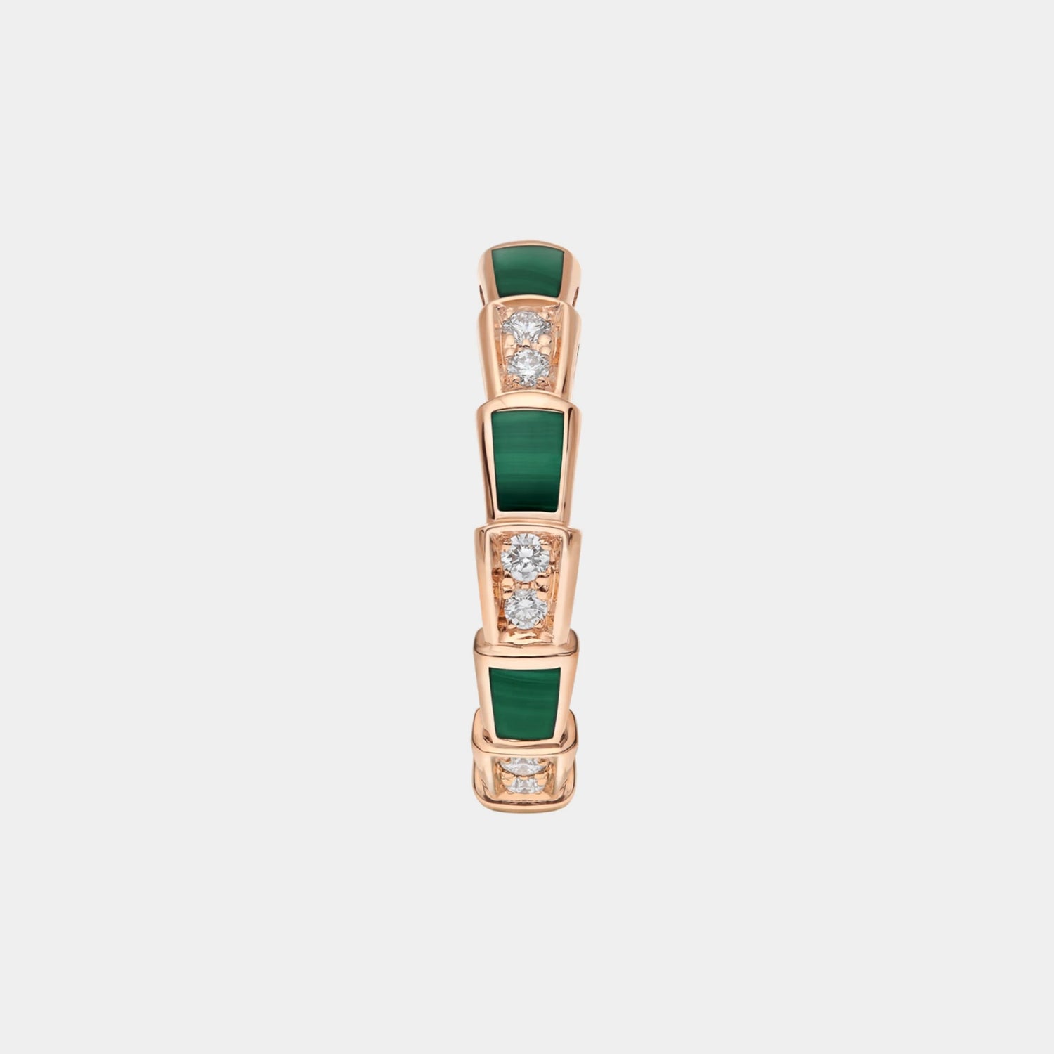 Bvlgari Serpenti Viper Thin Ring with Malachite &amp; Pave Diamonds, Rose Gold, Front