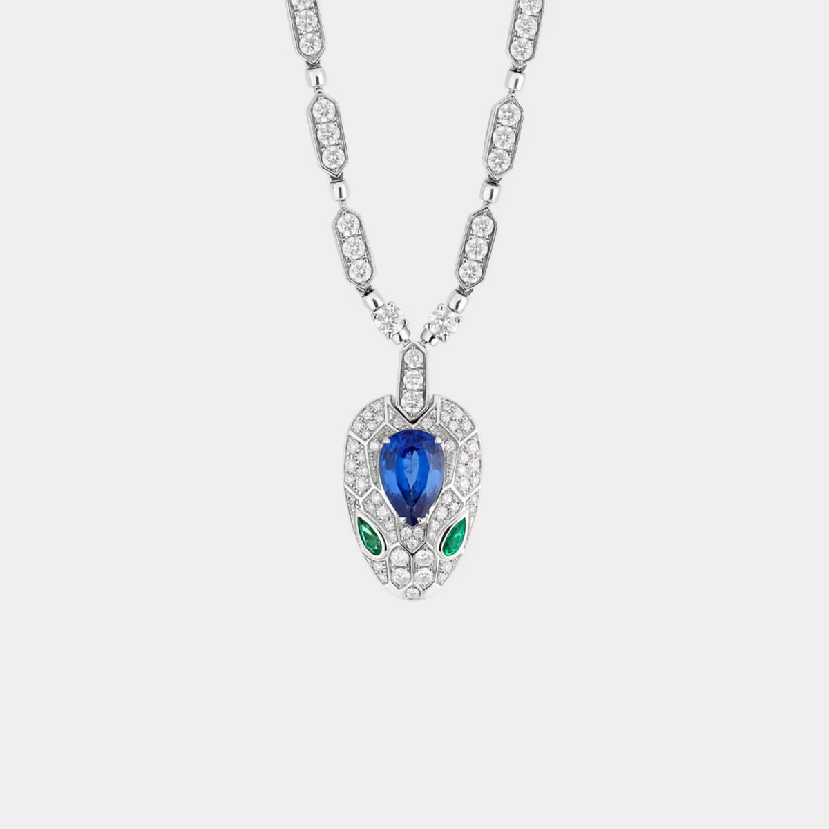 Serpenti White Gold Necklace Emerald/Sapphire