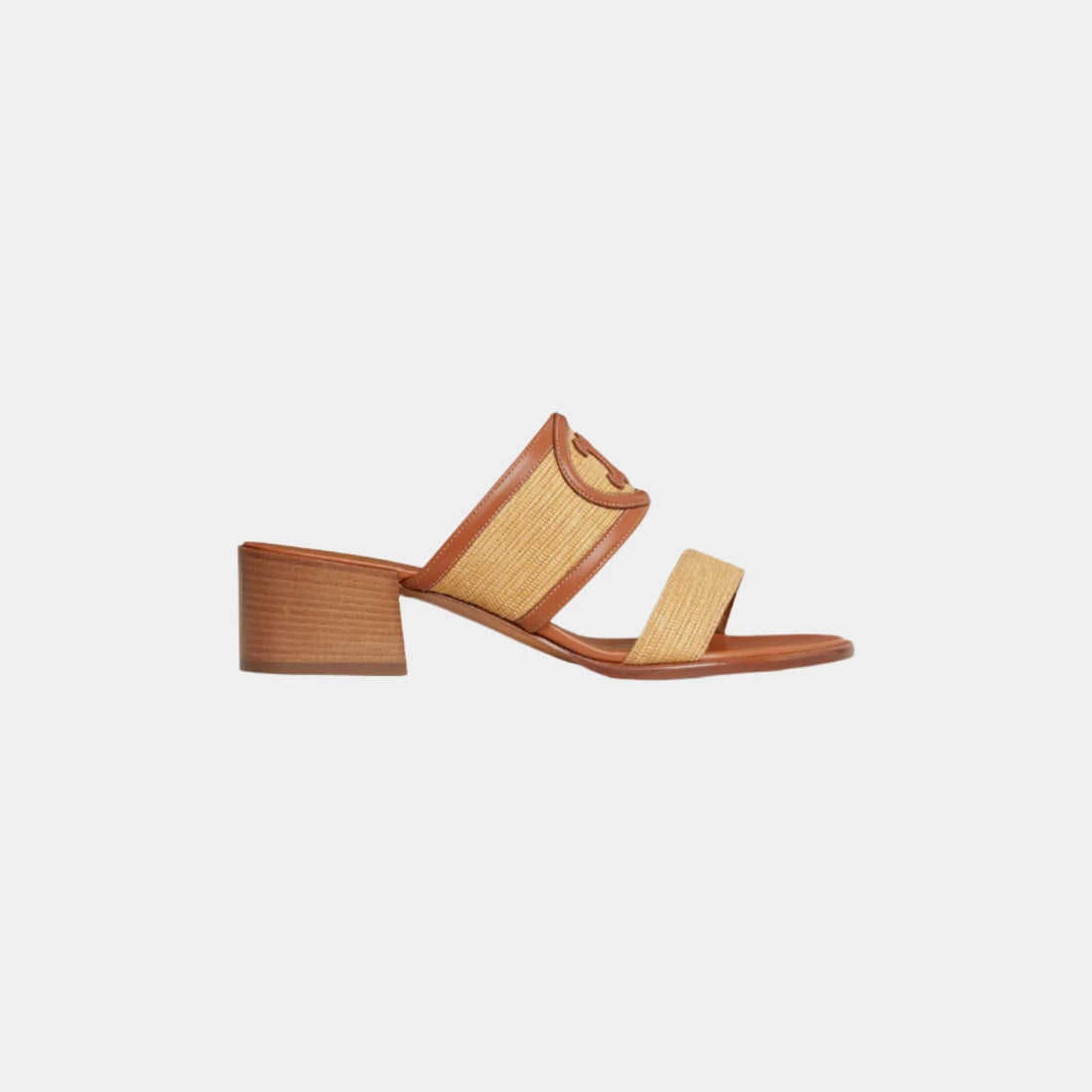 Celine Appoline Mule In Raffia &amp; Calfskin