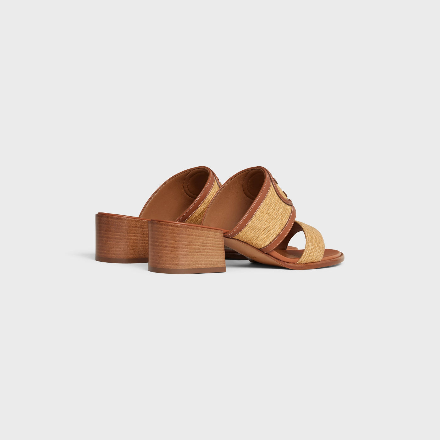 Celine Appoline Mule In Raffia &amp; Calfskin