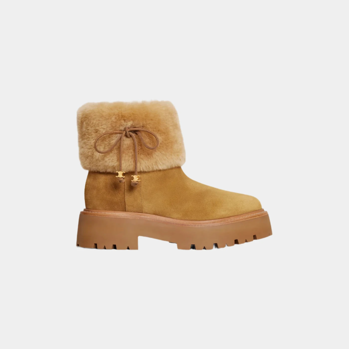 Celine Bulky Cropped Boot With Triomphe Tassels In Suede Calfskin And Shearling