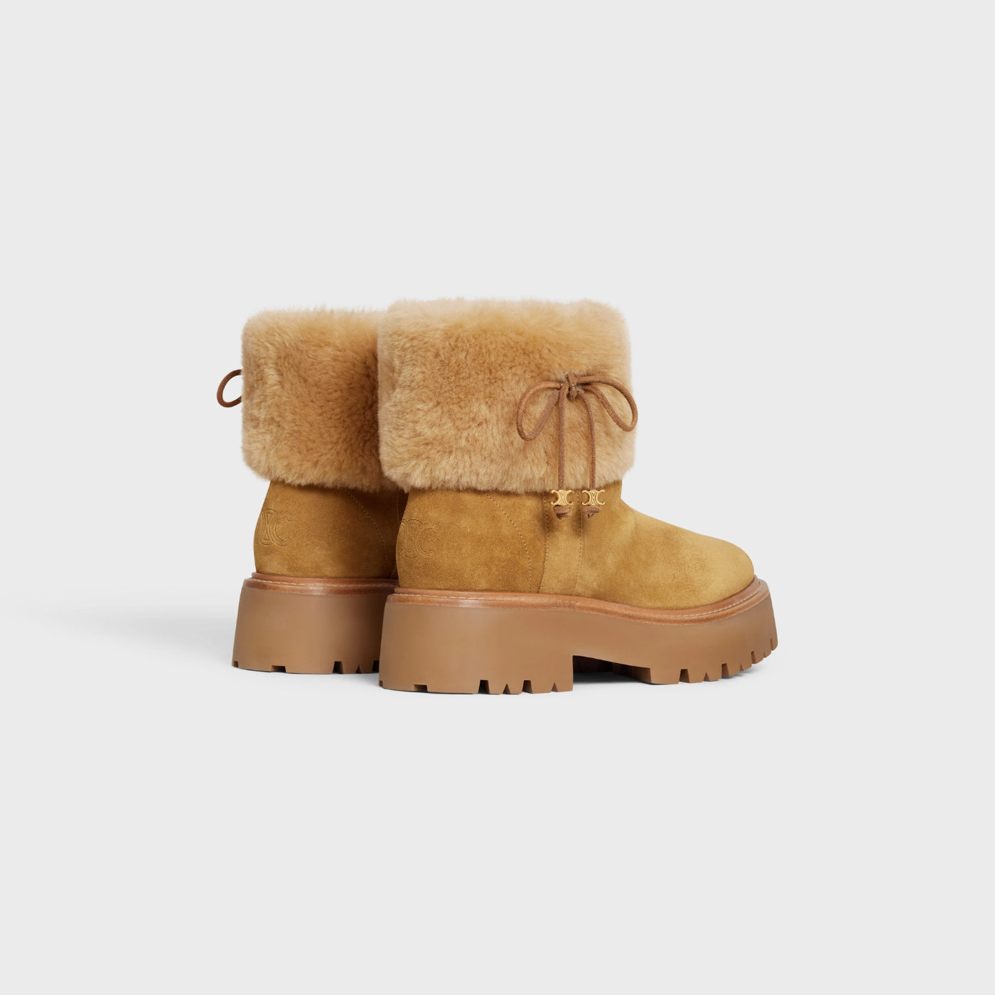 Celine Bulky Cropped Boot With Triomphe Tassels In Suede Calfskin And Shearling