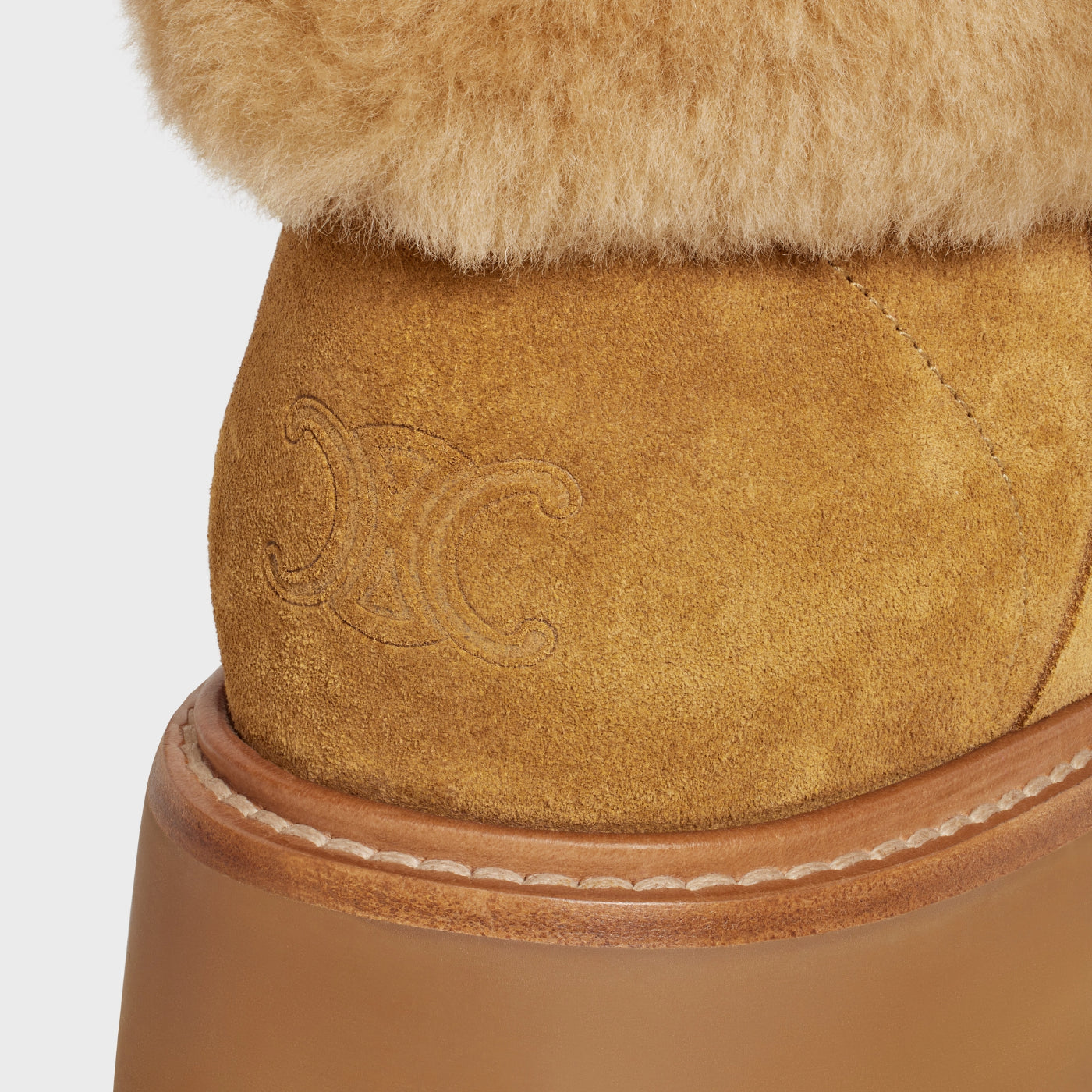 Bulky Cropped Boot With Triomphe Tassels In Suede Calfskin And Shearling