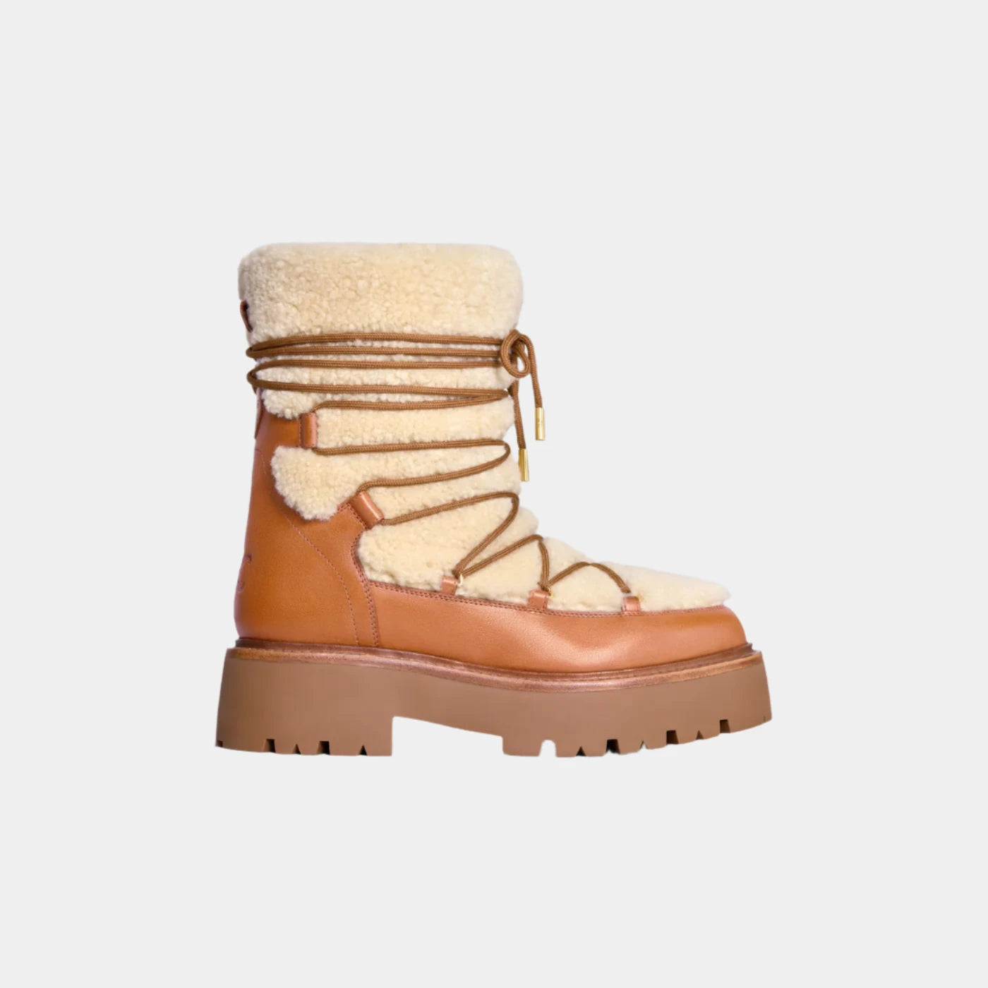 Celine Bulky Lace-Up Boot In Shearling And Calfskin