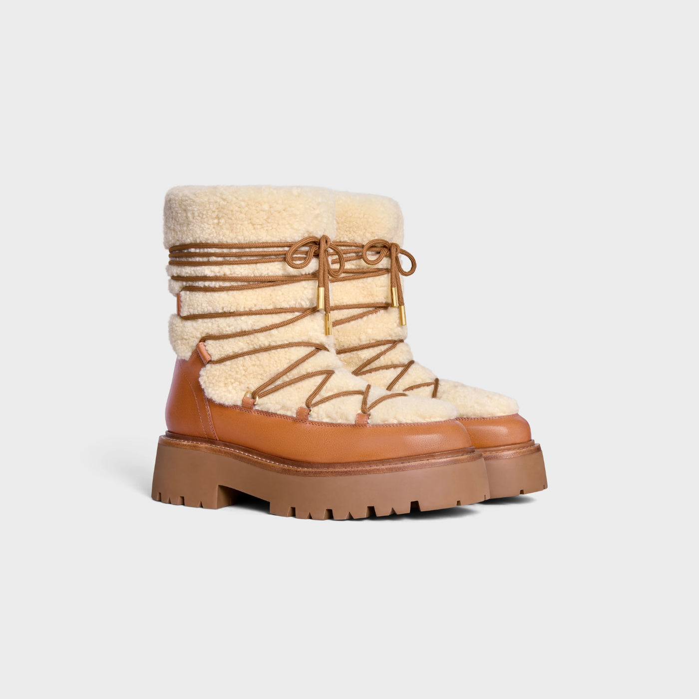 Celine Bulky Lace-Up Boot In Shearling And Calfskin