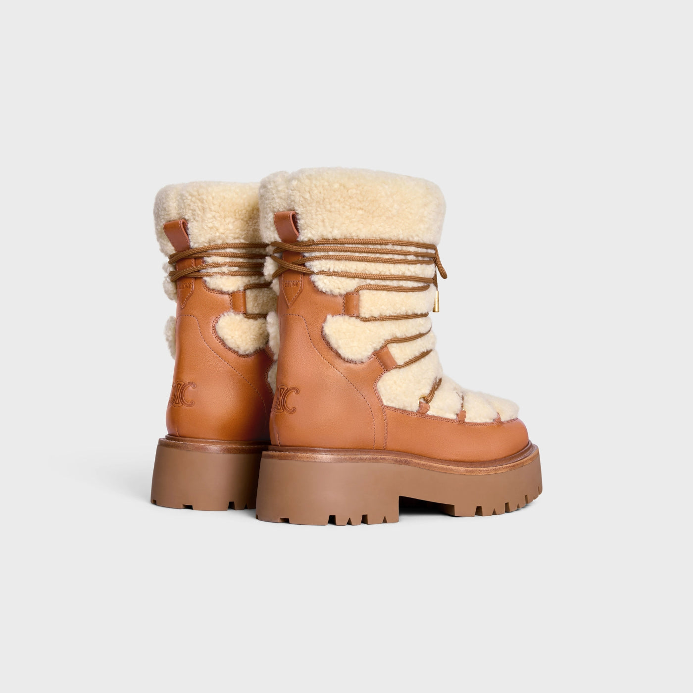 Celine Bulky Lace-Up Boot In Shearling And Calfskin