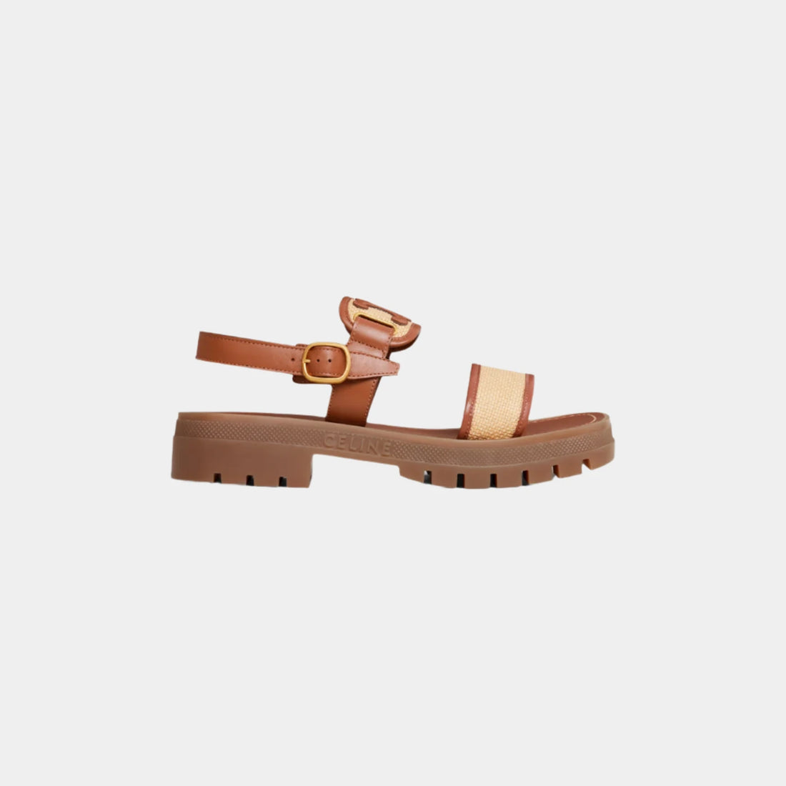 Celine Clea Triomphe Sandal In Raffia &amp; Calfskin