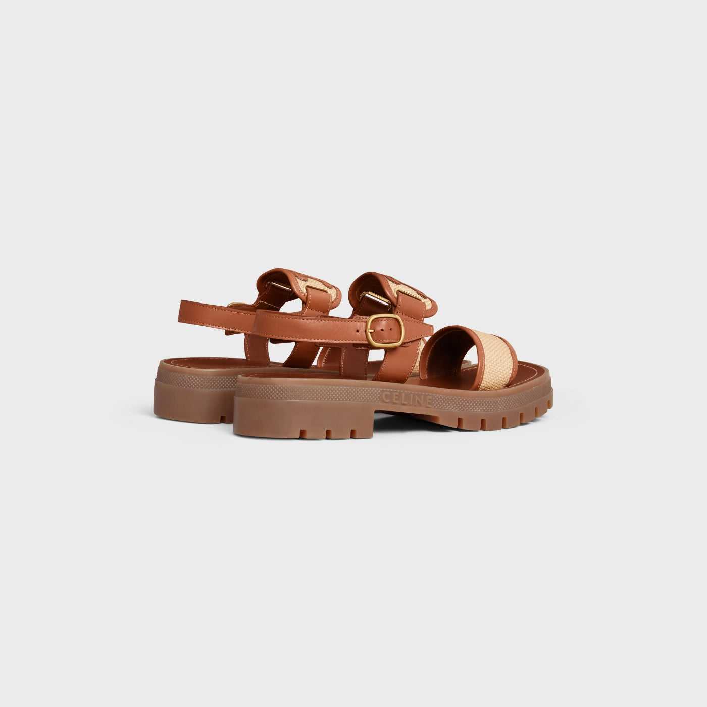 Celine Clea Triomphe Sandal In Raffia &amp; Calfskin