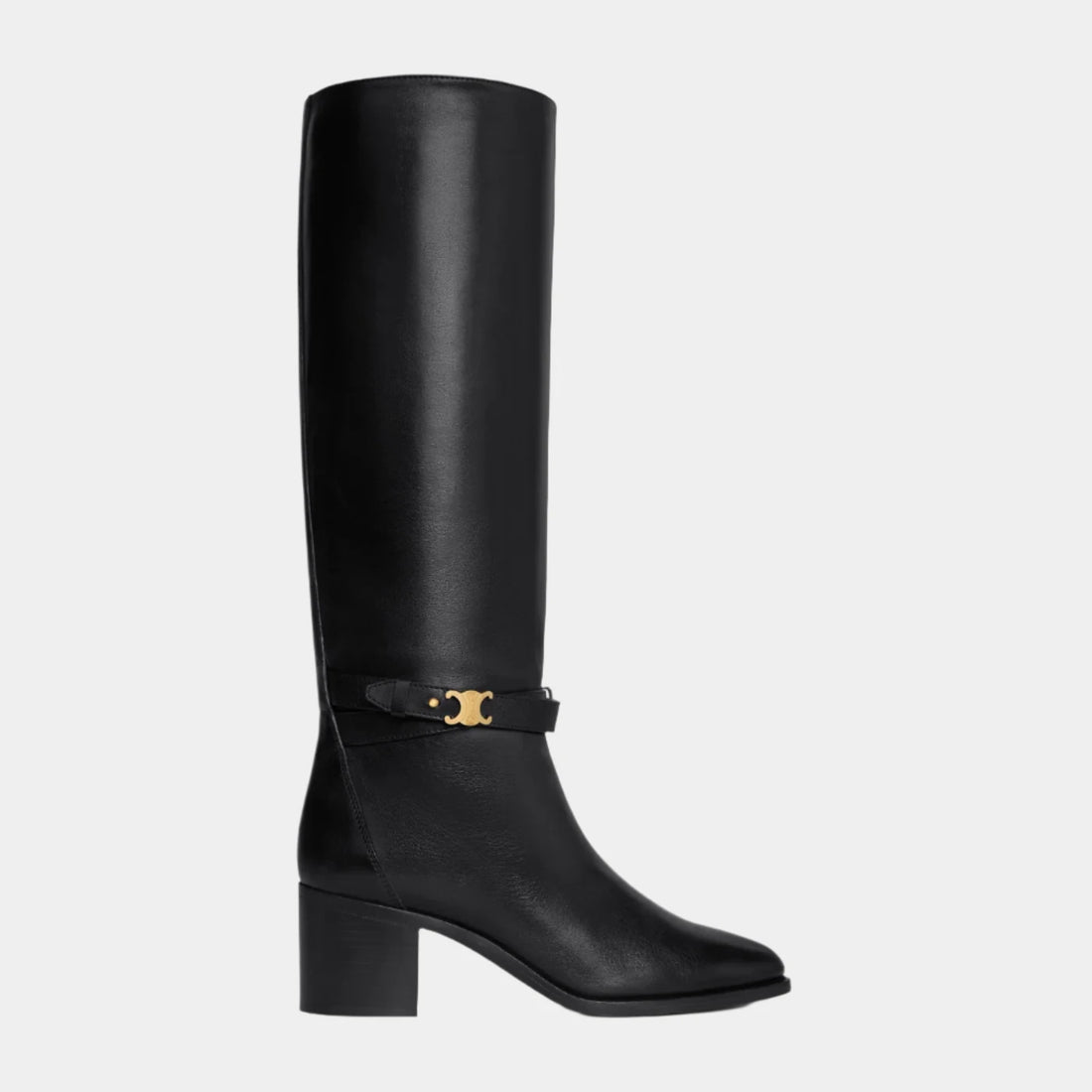 Celine Garance Triomphe Strap High Boot In Calfskin