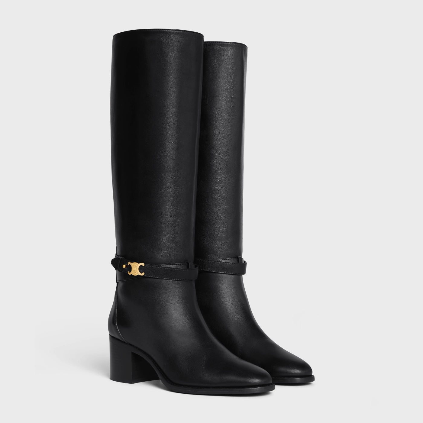 Celine Garance Triomphe Strap High Boot In Calfskin