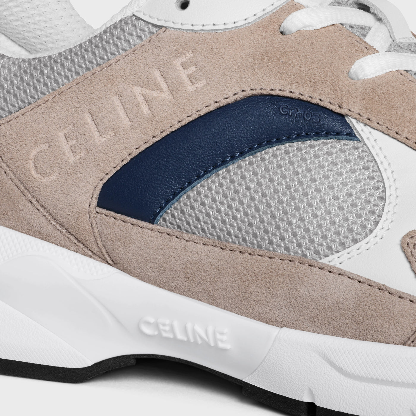 Celine Runner Cr-03 Low Lace-Up Sneaker In Mesh, Suede Calfskin And Calfskin