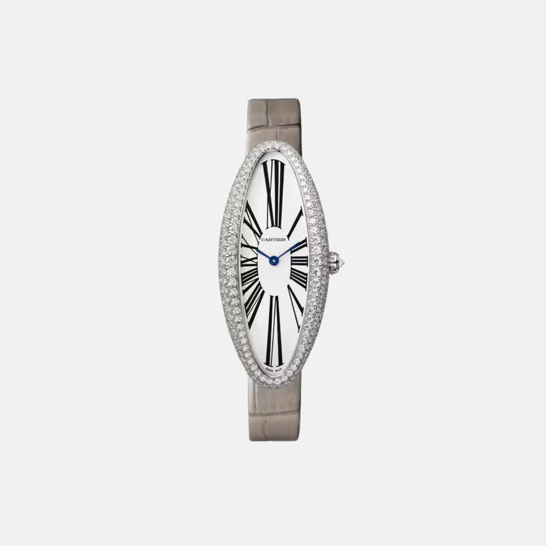 Cartier Baignoire Allongee Medium 18K White Gold Diamond Set WJBA0007, Front