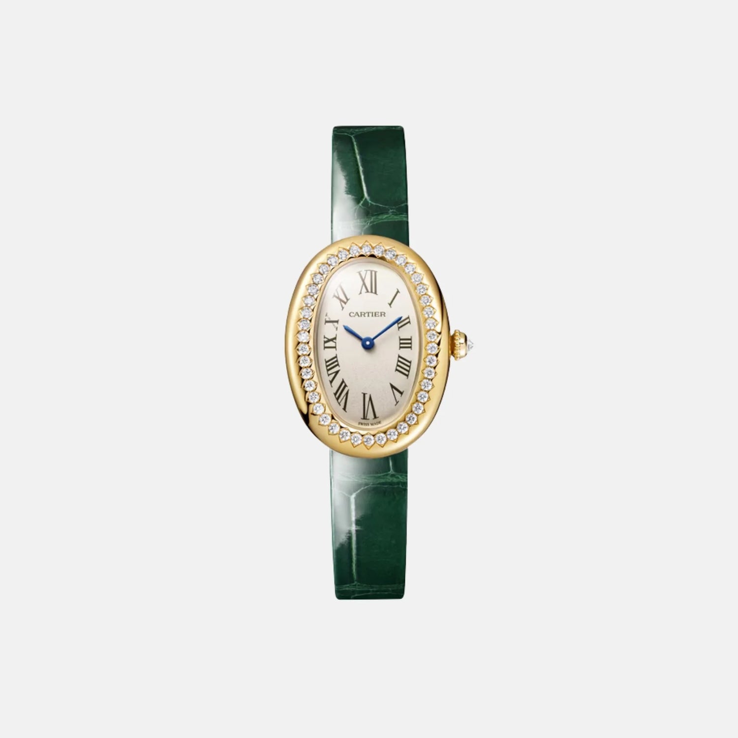 Cartier Baignoire diamonds Small Yellow Gold in Green Alligator Strap