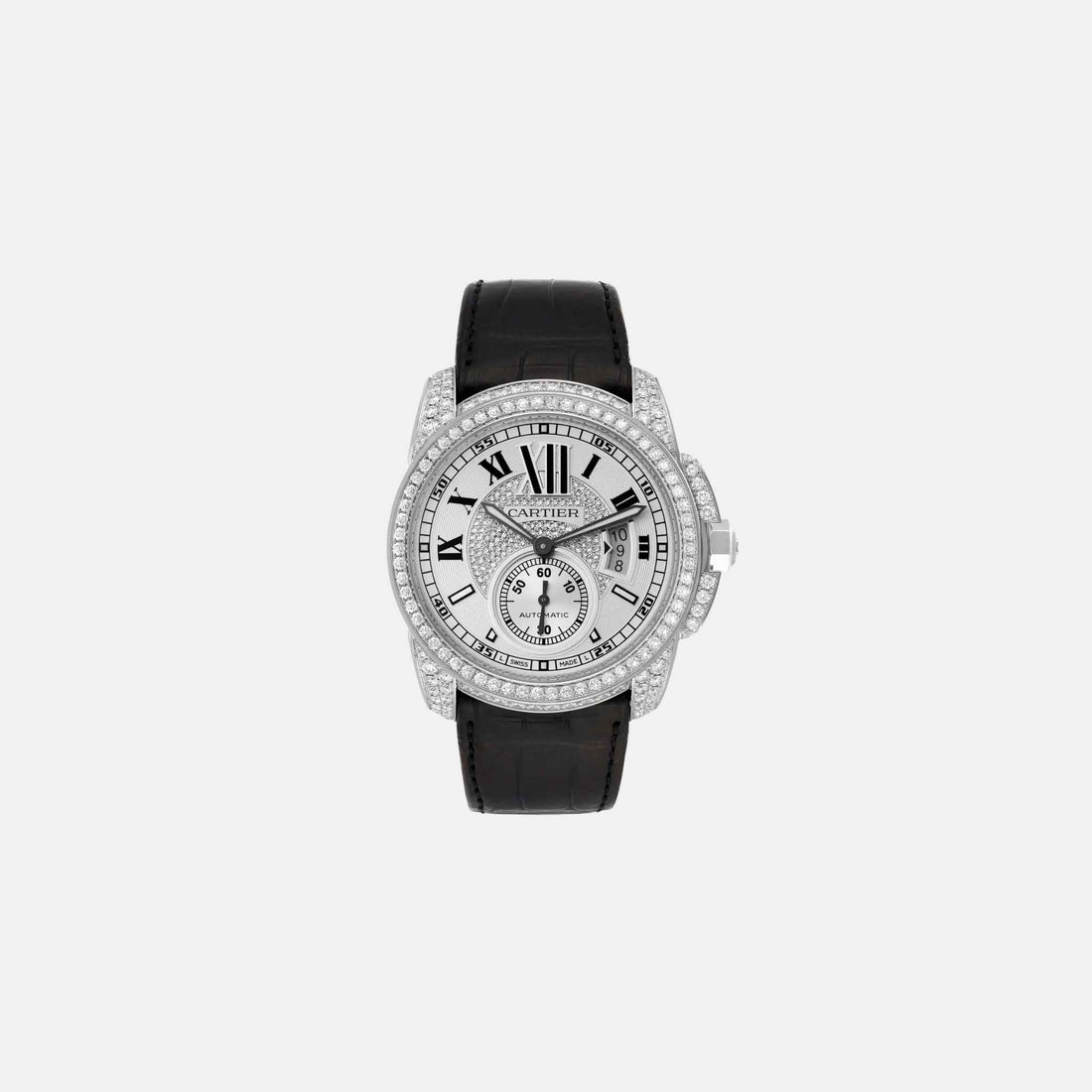 Calibre De Cartier Silver Dial White Gold Diamond 42mm WF100007, Front