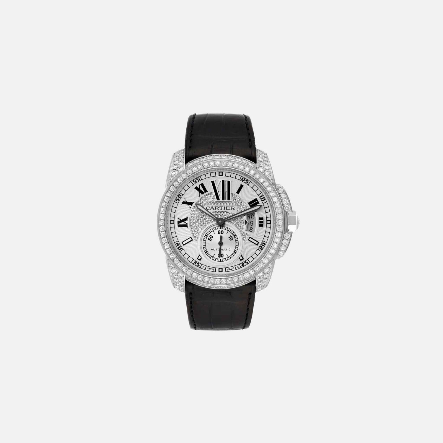 Calibre De Cartier Silver Dial White Gold Diamond 42mm WF100007, Front