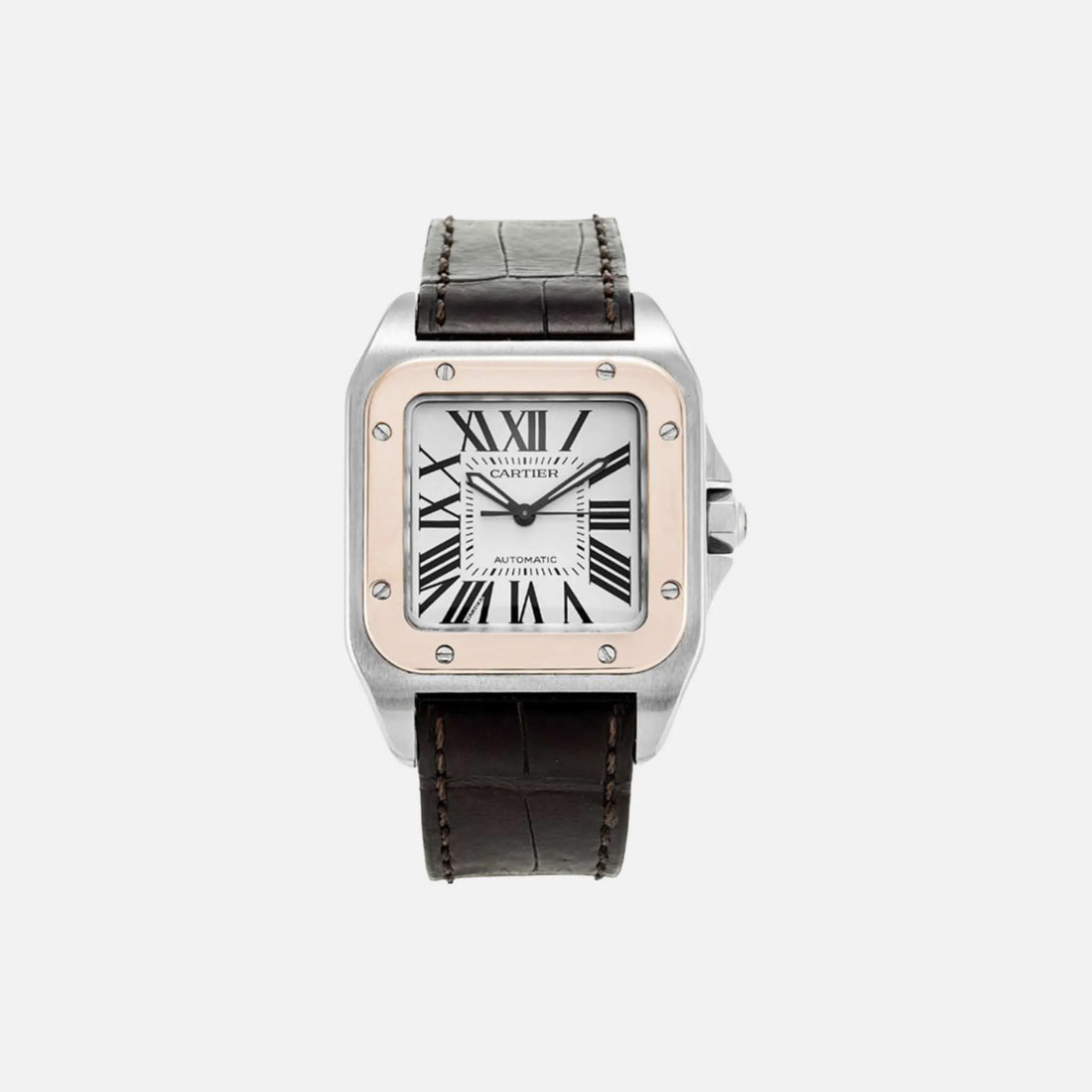 Cartier Santos 100 Steel & Rose Gold - Leather 36mm W20107X7, Front