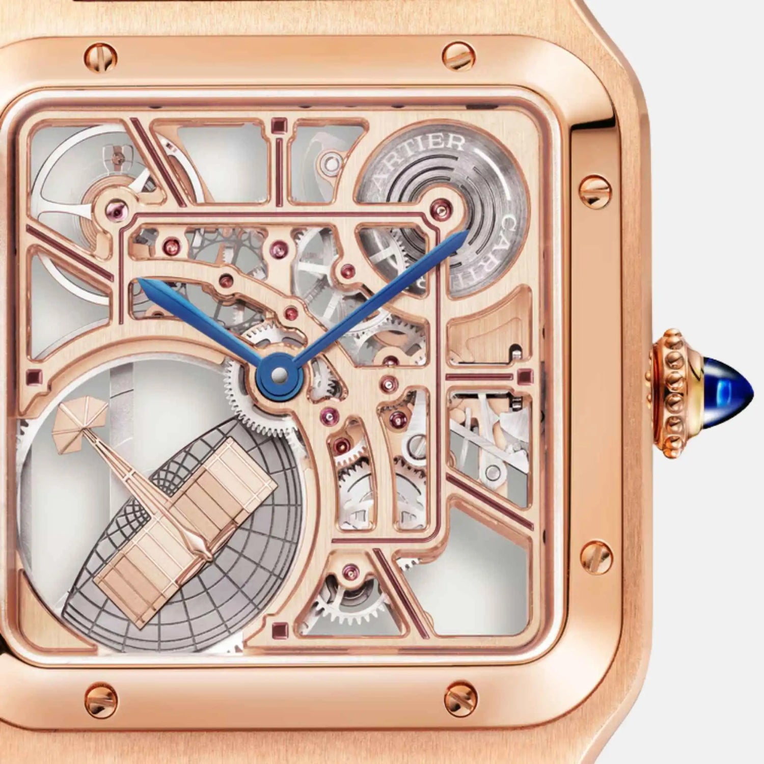 Cartier Santos Dumont Skeleton Large Model Rose Gold WHSA0030, Close
