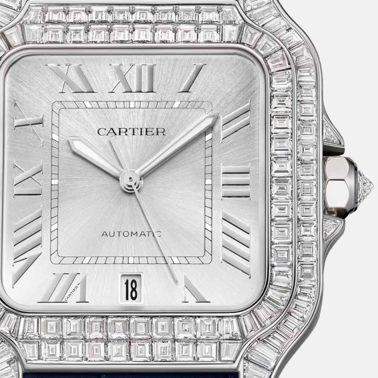 Cartier Santos Large Model Rhodium White Gold Diamond Set HPI01687, Close