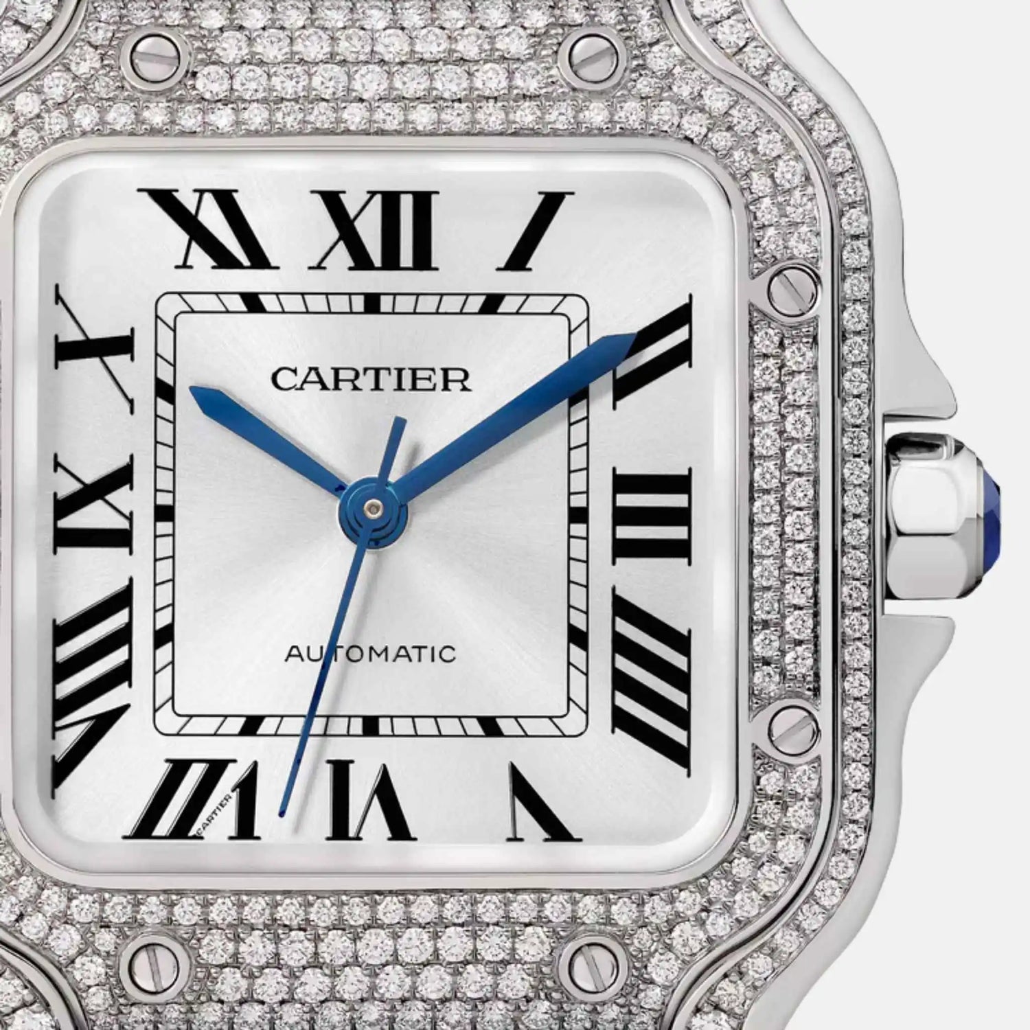 Cartier Santos Medium Model Rhodium White Gold Diamond Set WJSA0014, Close