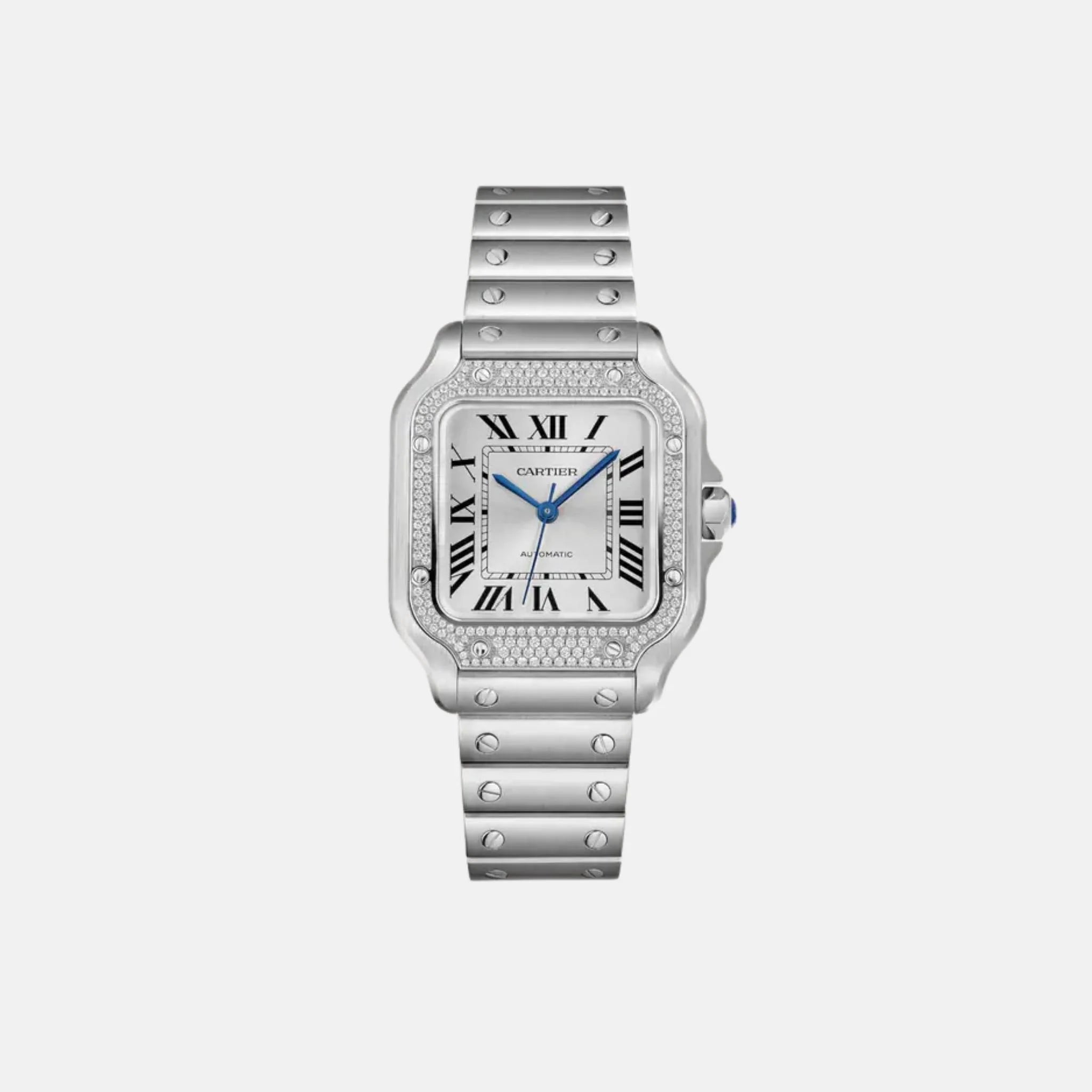 Cartier Santos Medium Model Steel Diamond Bezel Automatic W4SA0005