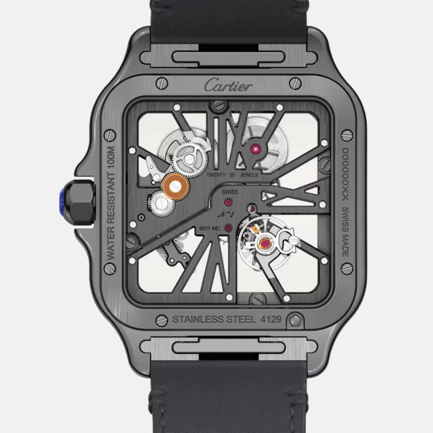 Cartier Santos Skeleton Large Model Black ADLC Steel WHSA0009, Back