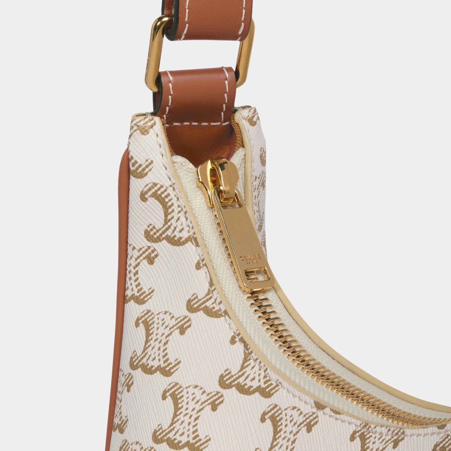 Celine Ava Bag In Triomphe Canvas And Calfskin, White, Close Up View