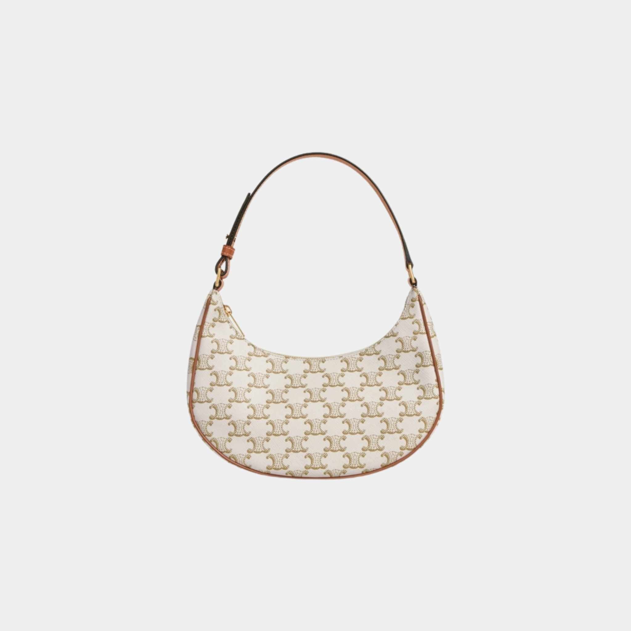 Celine Ava Bag In Triomphe Canvas And Calfskin, White, Front View