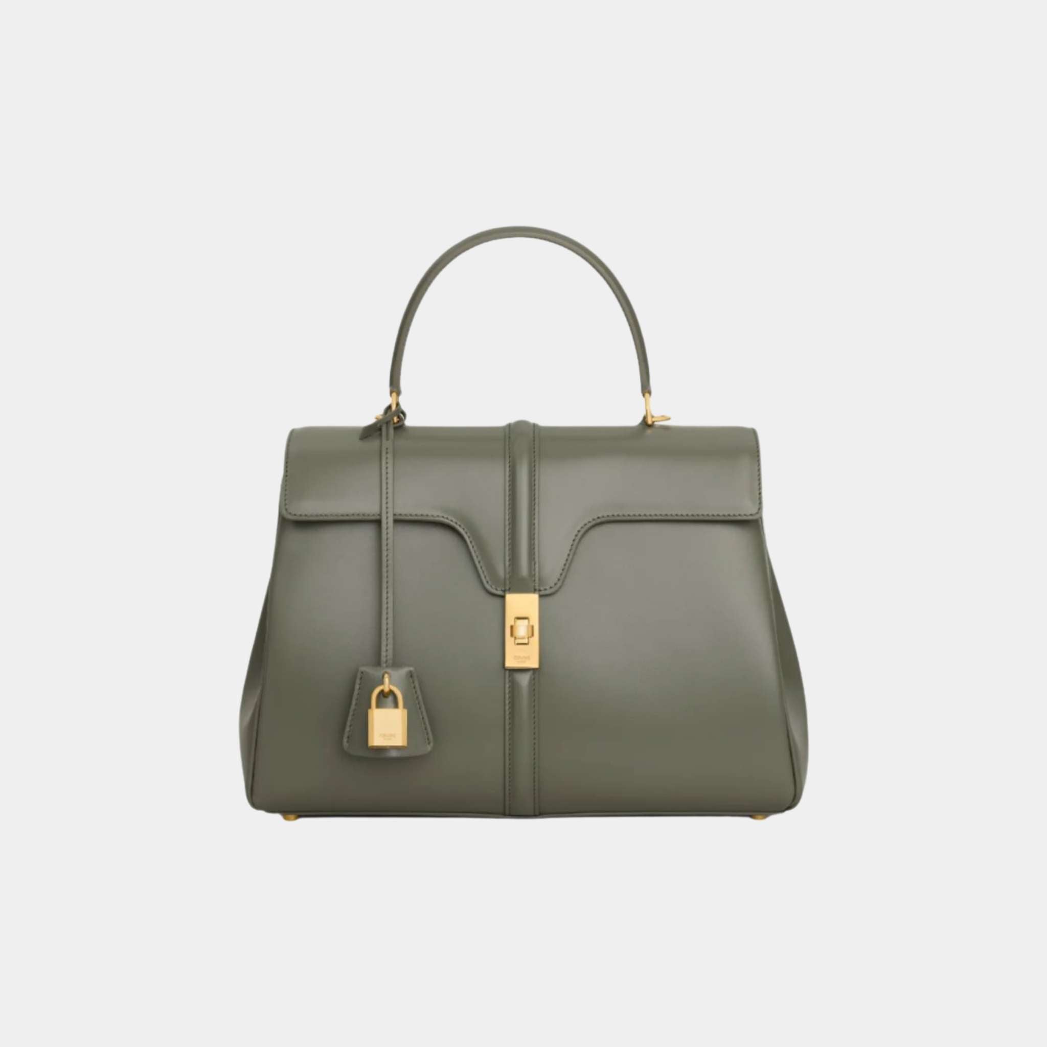 Celine Classique 16 Bag In Satinated Calfskin Handbag, Fall Green, Front View