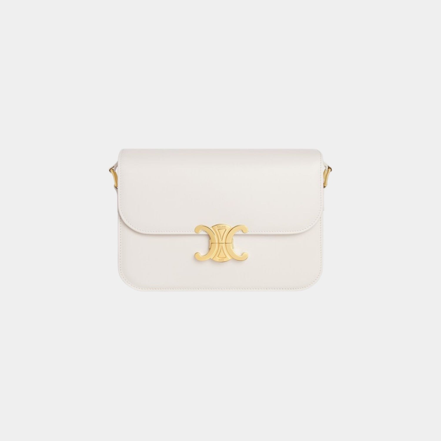 Celine Classique Triomphe Bag In Shiny Calfskin Handbag, Rice