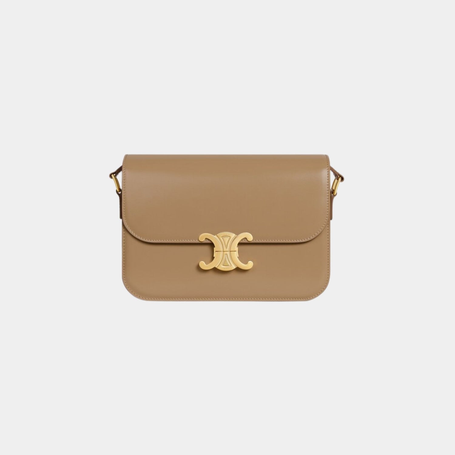 Celine Classique Triomphe Bag In Shiny Calfskin Handbag, Smoked Brown