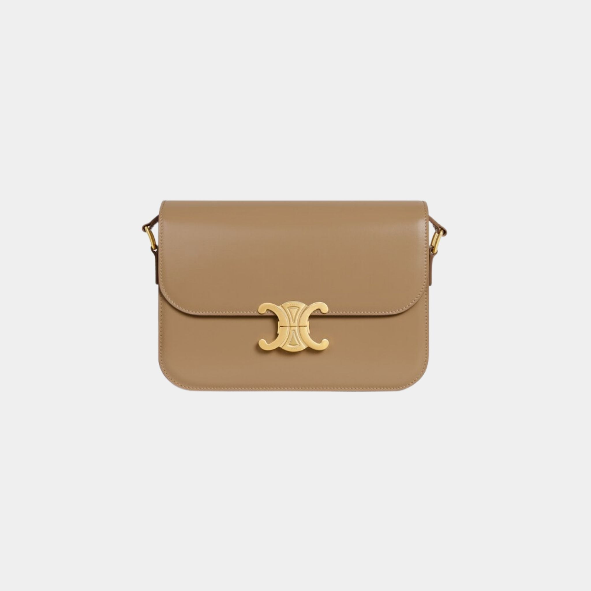 Celine Classique Triomphe Bag In Shiny Calfskin Handbag, Smoked Brown
