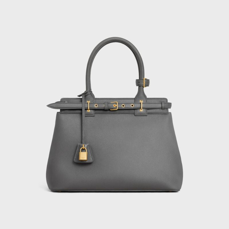 Celine Conti Bag In Upple Calfskin Handbag, Anthracite Color, Front View