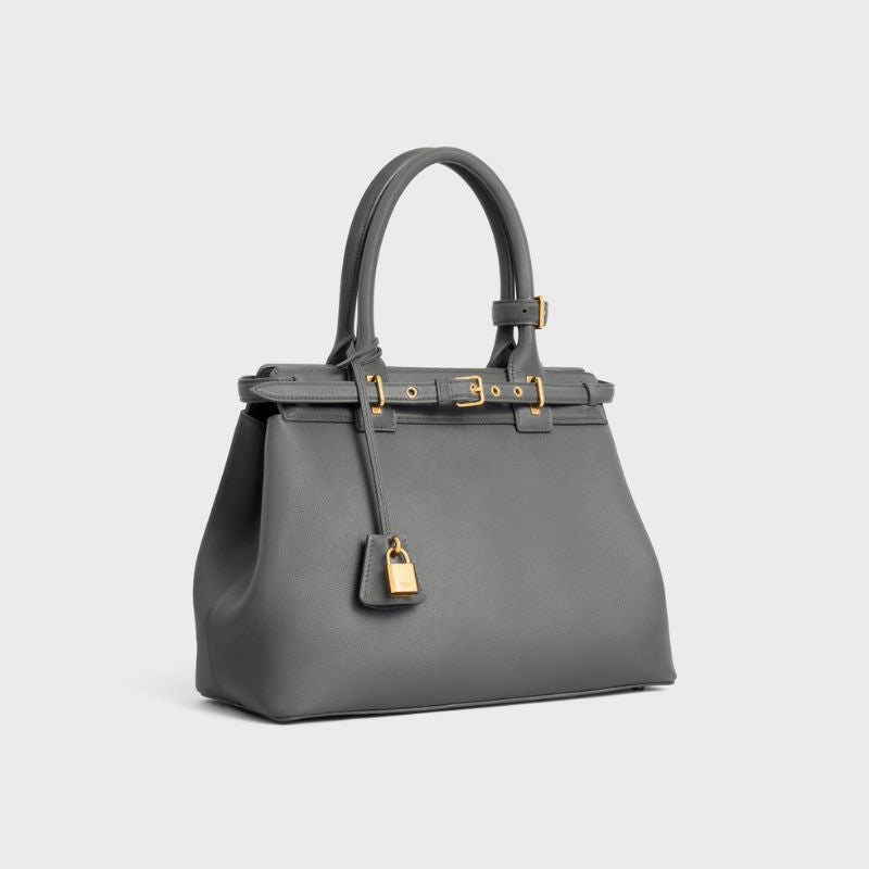 Celine Conti Bag In Upple Calfskin Handbag, Anthracite Color, Side View