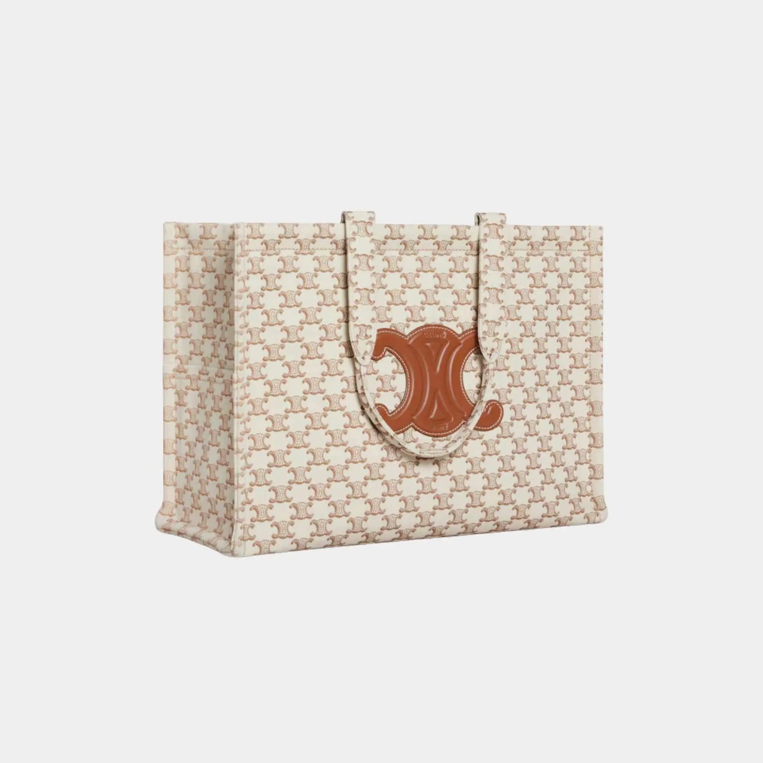 Celine Large Cabas Thais Textile with Triomphe Print &amp; Calfskin, White, Side
