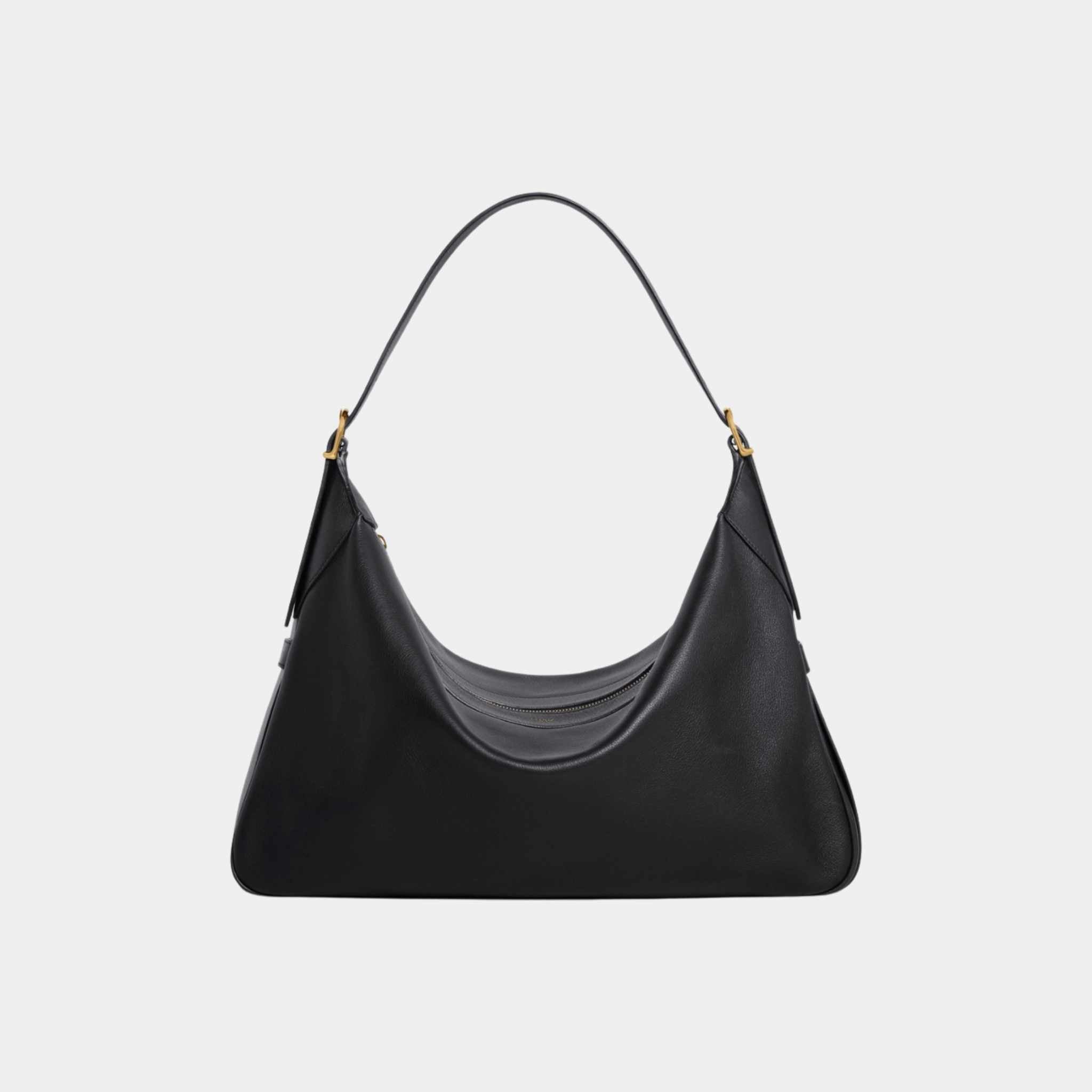 Celine Large Romy In Supple Calfskin Handbag, Black, Front View